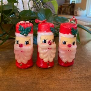 VTG 50s 60s Santa Claus Holly Kitschy Christmas Candles Capri Japan Set of 3 3”